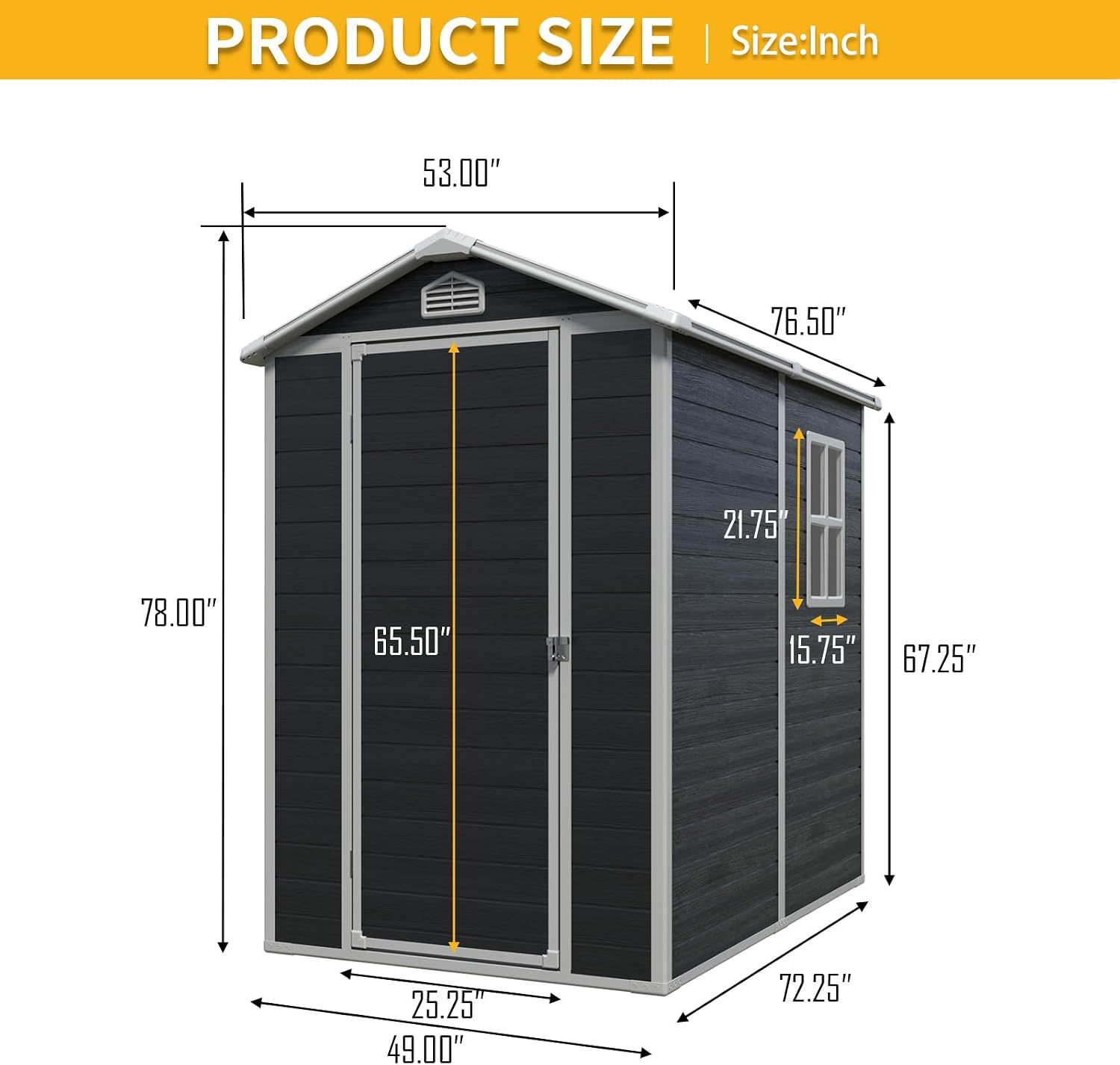 JT 6 x 4 FT Resin Outdoor Shed, Waterproof Storage Shed with Floor, Lockable Door, Window and Vent, Garden Sheds for Backyard, Lawn, Tools (Black)