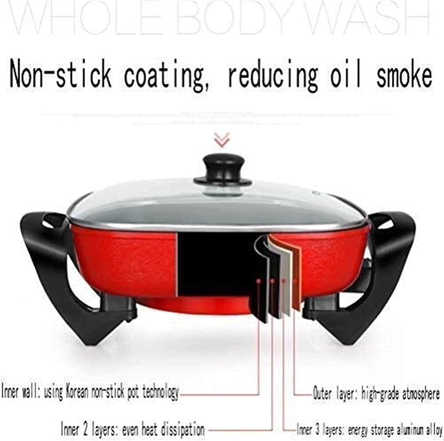 Indoor Korean Barbecue Grill BBQ Hot Pot, 1500 Watt Multi-Function Circulation Heating Hot Pot, Reduce Soot Baking Tray Electric Barbecue,Portable Nonstick Griddle