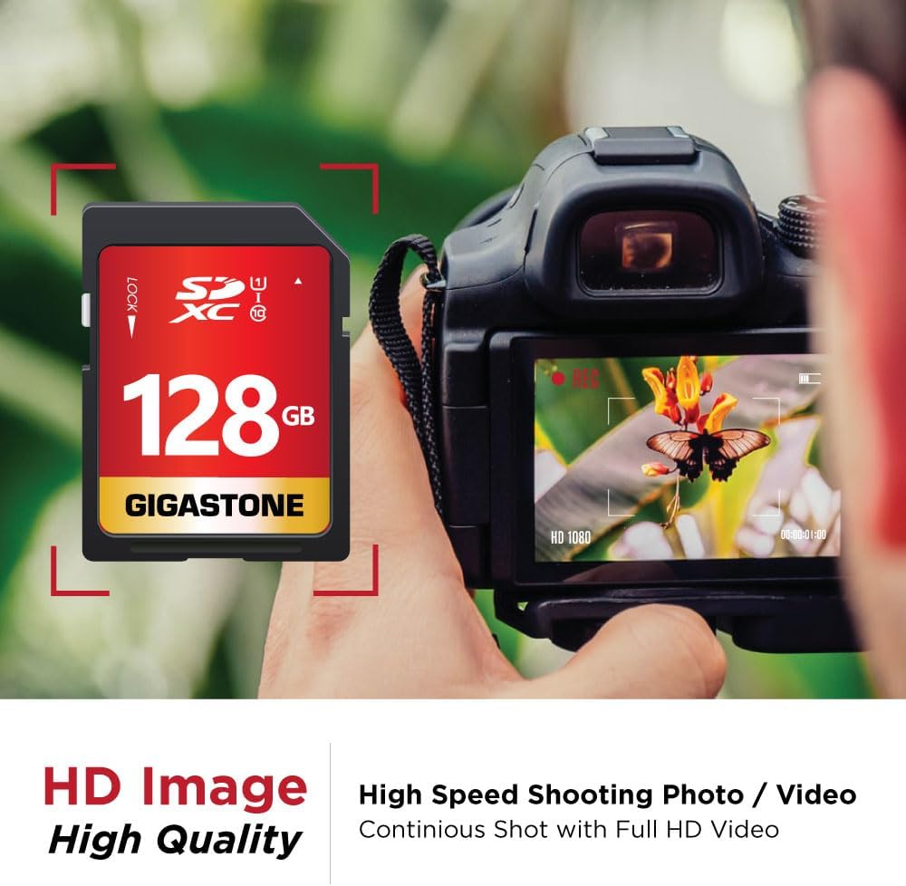 GIGASTONE 128GB SD Card 2-Pack UHS-I U1 Class 10 SDXC Memory Card High Speed Full HD Video Canon Digital Camera, Full Size SD Card