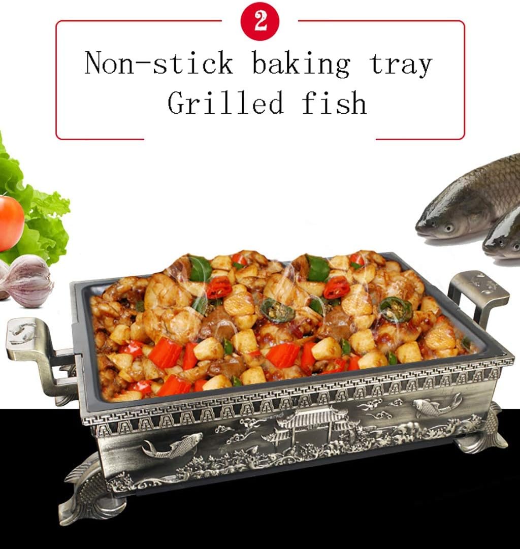 BBQ Barbeque Barbecue Grill,Korean Smoke-Free Alcohol Charcoal Grill,BBQ,Antique Copper Fish Grill,Maifan Stone Non-Stick Coating (Color : B)