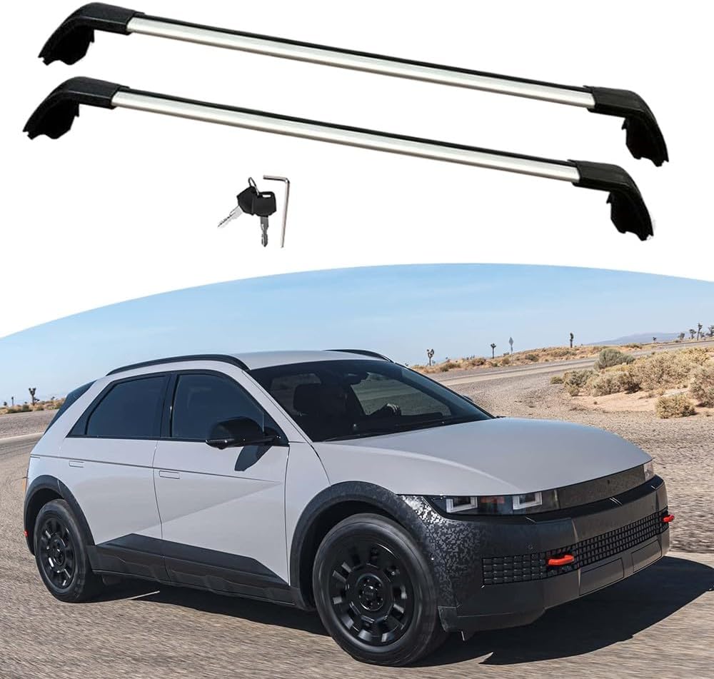 2PCS Aluminum Crossbar Cross Bar Fit for Hyundai IONIQ 5 2022-2025 SEL Limited XRT Luggage Cargo Carrier Roof Rack Rails with Anti-Theft Locks Lockable (Black with Silver)