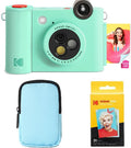 KODAK Smile+ 2-in-1 Digital Instant Print Camera & Wireless Bluetooth Photo Printer Starter Bundle + Deluxe Case + Zink 20pk Sticky-Back Photo Paper - 10MP, Special-Effect Rotating Lens - Green