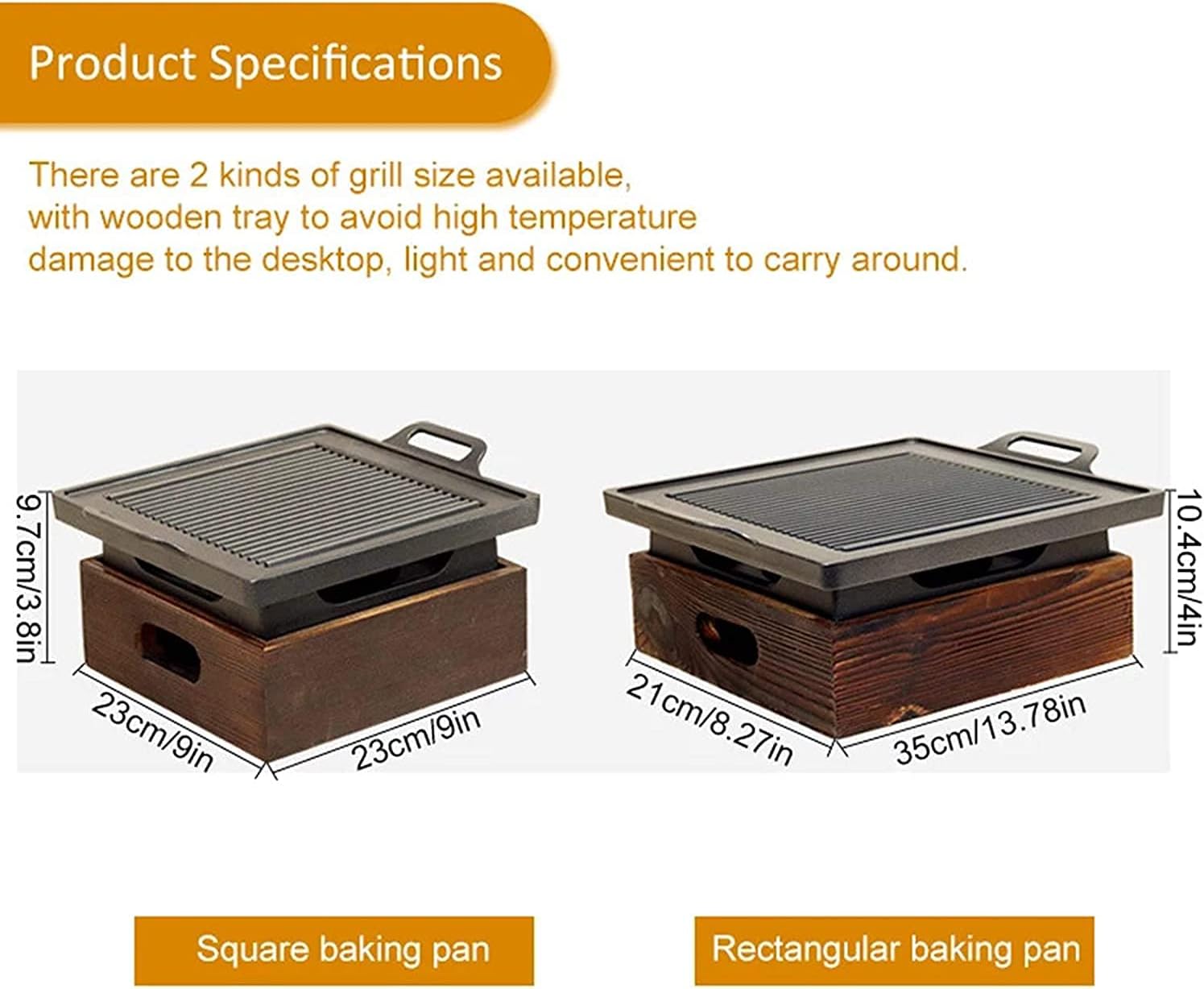 Portable BBQ Grill, Japanese-Korean Household Wooden Alcohol Stove BBQ Grill with Wooden Base for Indoor Dining Table, Camping, Outdoor Garden BBQ,35cm