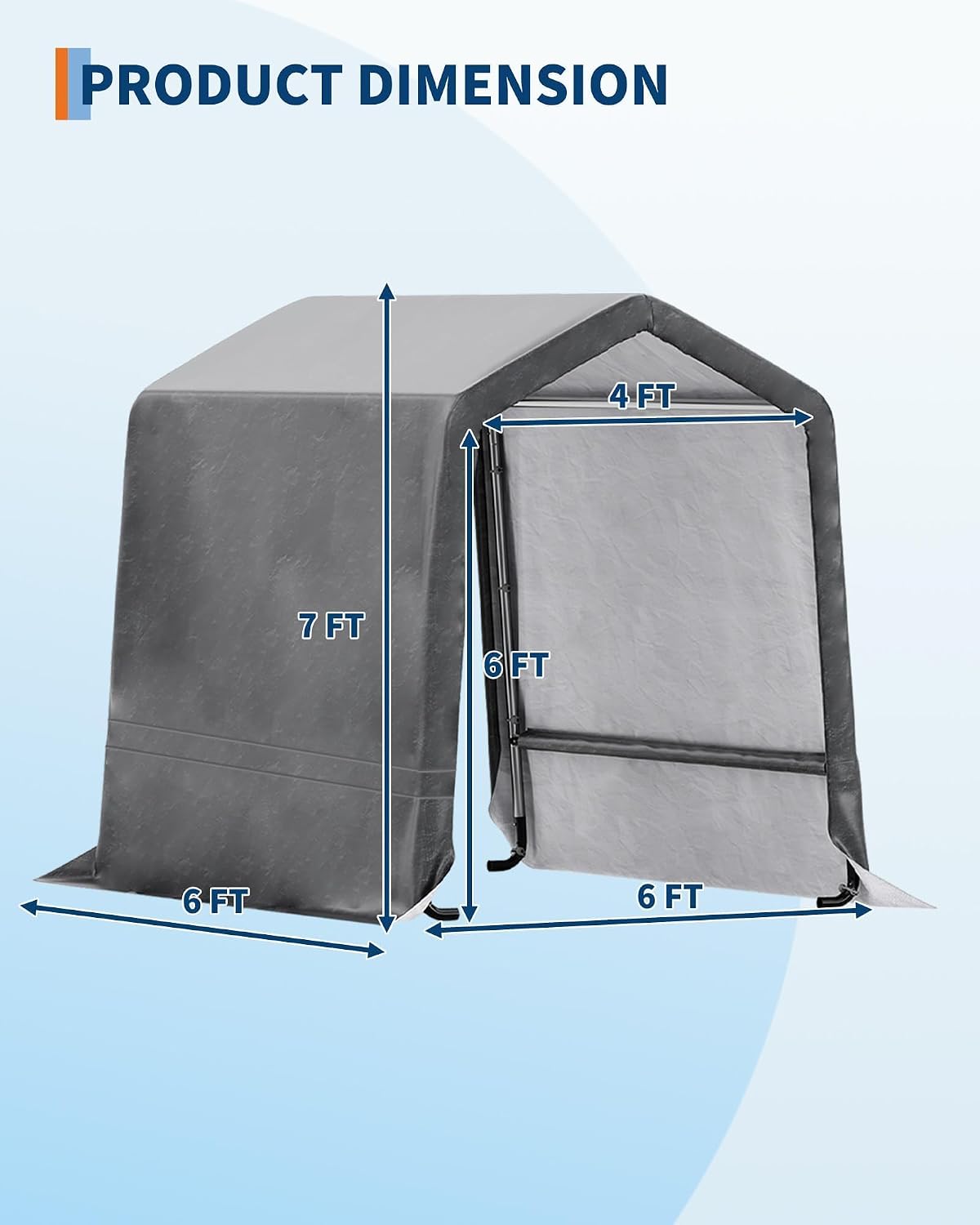 6X6 FT Heavy-Duty Portable Outdoor Storage Shed, 240g Waterproof Carport Storage Shelter with Roll-Up Door & Vent,UV-Resistant Canopy for Motorcycle, Bike, Lawn Mower & Tools