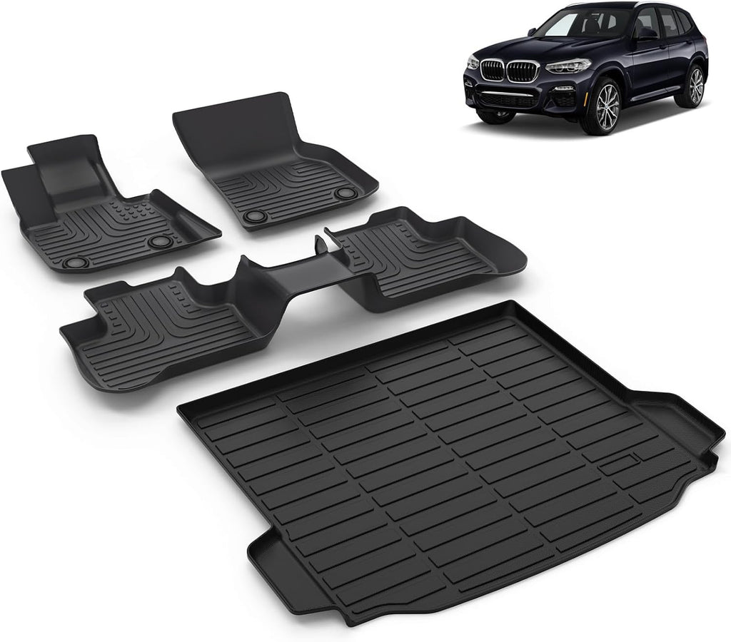All Weather Car Floor Mats & Cargo Liner Set Fit for X3 (Only Fit Models with X3 Spare Tire) 2018-2024 Floor Liners Trunk Liner X3 Cargo Mat Accessories Black