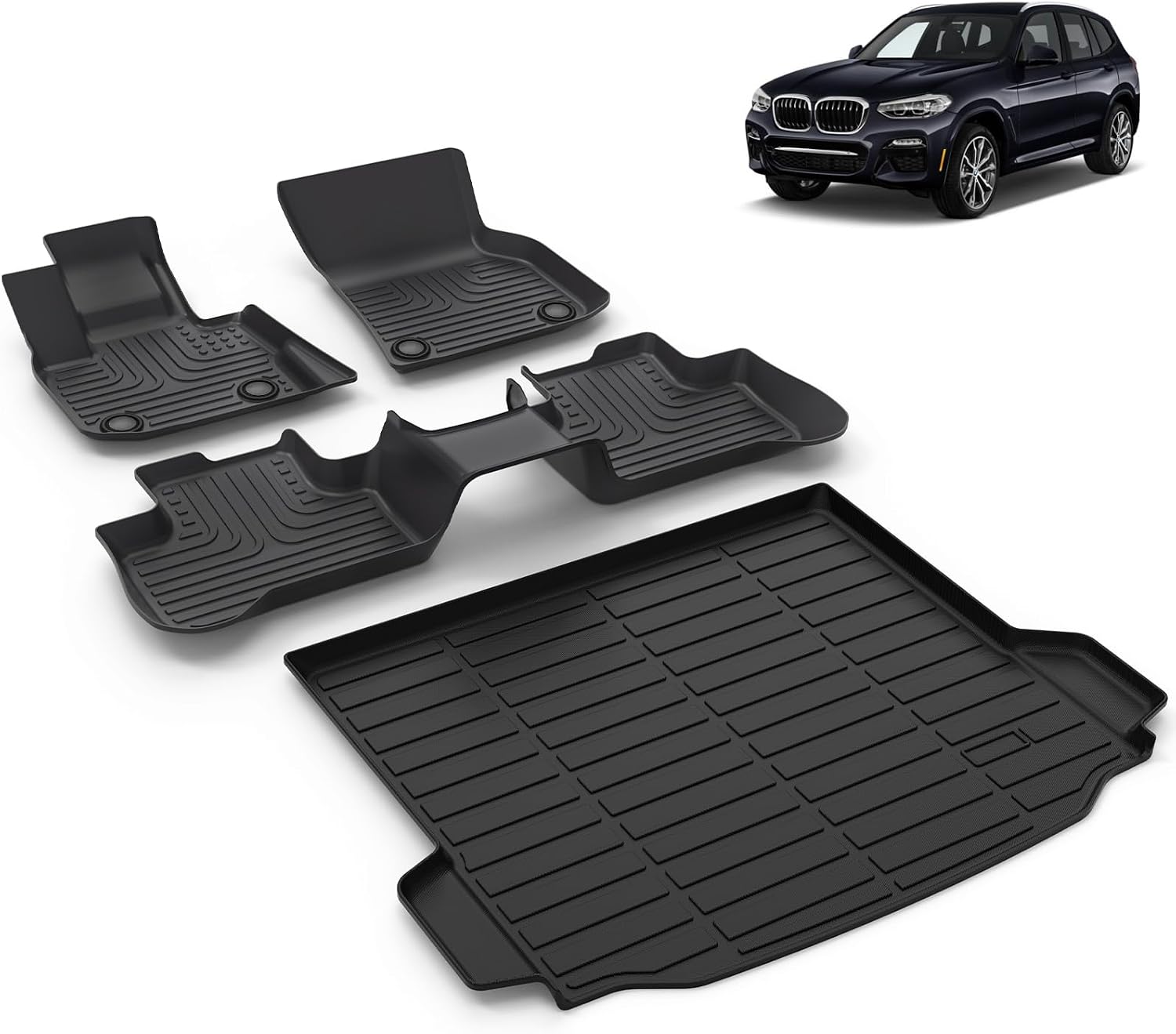 All Weather Car Floor Mats & Cargo Liner Set Fit for X3 (Only Fit Models with X3 Spare Tire) 2018-2024 Floor Liners Trunk Liner X3 Cargo Mat Accessories Black