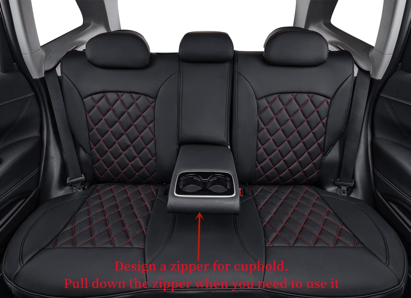 coverdream Custom Seat Covers Compatible with Select Hyundai Santa Fe 2019 2020 2021 2022 2023-5 Seats Models - Leatherette (Red/Black,Full Set)