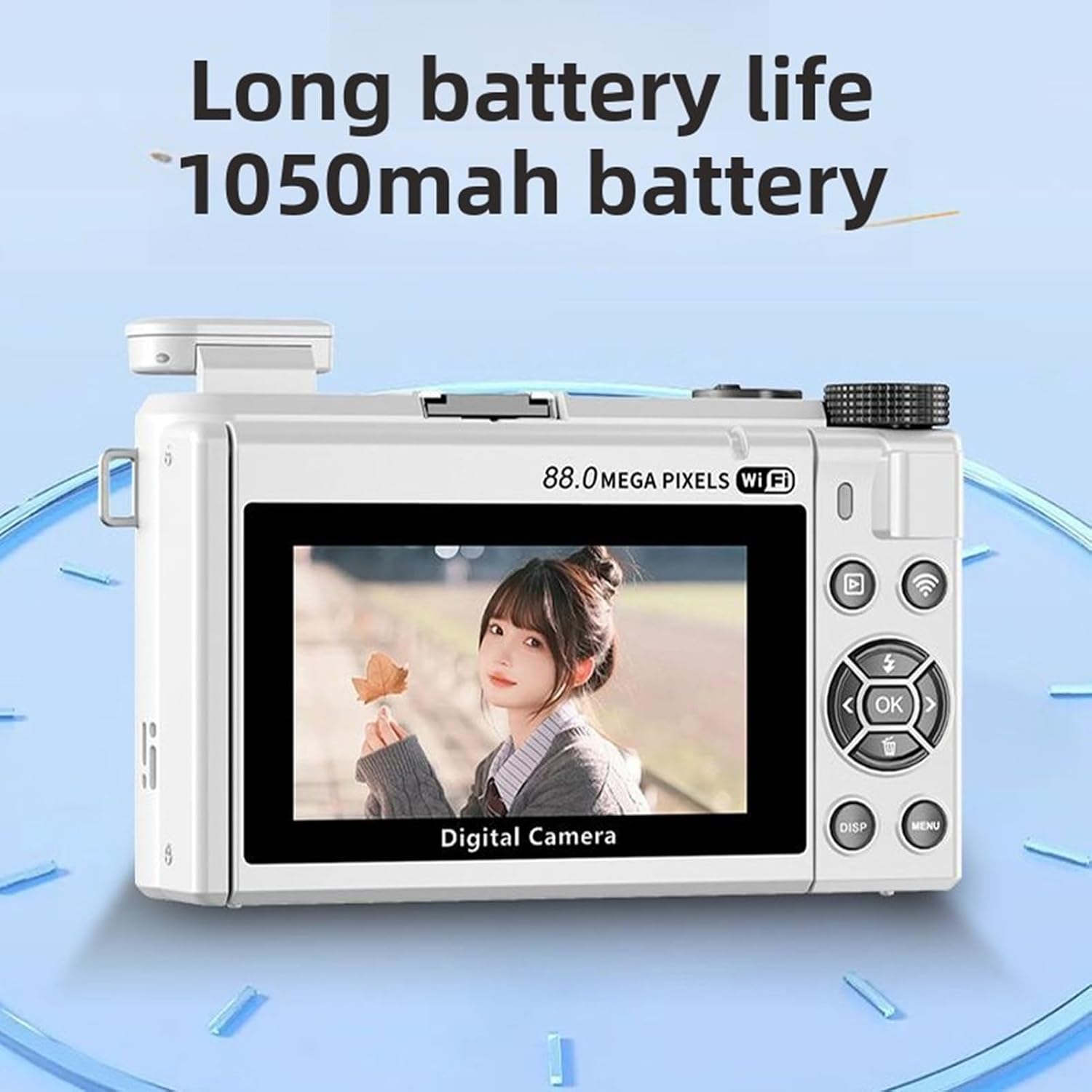 PUSOKEI 8K Digital Camera for Photography, 88MP Vlogging Camera with 3' 180 Flip Screen, 18X Zoom, Autofocus, Wide Angle Lens, WiFi Mirrorless Cameras with 32GB Card, 2 Batteries (White)