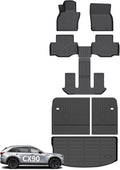 Wayhigh® Floor Mats & Backseat Cargo Liner for Mazda CX90&CX-90 PHEV 2024 2025 2026 7 Seats 2nd Row with Bucket Seat or Captain Seat (60/40 Velcro Tape Fixed Backmats) TPE 3 Rows Waterproof Car Mat