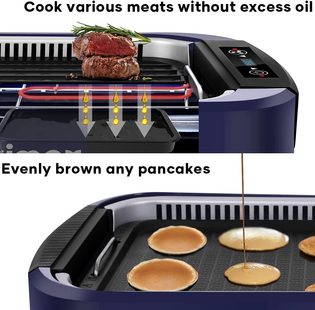 Smokeless Indoor Grill, CUSIMAX Electric Grill with Tempered Glass Lid, 1500 Indoor Grill & Flat Top Griddle for Cusimax Smokeless Grills, Pancake Griddle Plate, Dishwashe safe, Blue