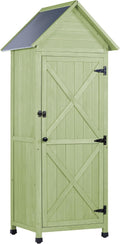 Wooden Outdoor Storage Cabinet,Tall Vertical Garden Tool Shed with Waterproof Metal Roof & Adjustable Feet – Perfect for Yard, Patio, Lawn & Deck (Green, 22' x 26' x 67')