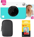 Kodak Printomatic Full-Color Instant Print Camera Starter Bundle + Carrying Case + Zink 20pk Photo Paper - Colorful Photos On 2x3 Sticky-Back Paper - Fun Gift for Birthday Christmas Holiday - Blue