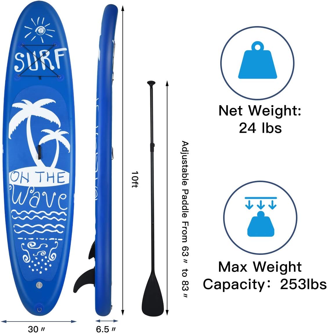 Goplus 9.8'/10'/11' Inflatable Stand Up Paddle Board, 6.5' Thick SUP with Premium Accessories and Carry Bag, Wide Stance, Bottom Fin for Paddling, Surf Control, Non-Slip Deck, for Youth and Adult