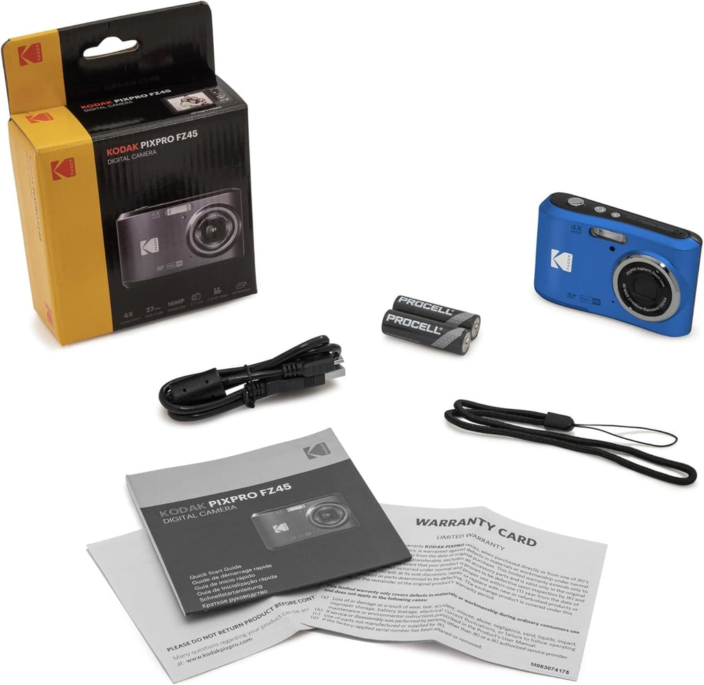 KODAK PIXPRO FZ45 16MP CMOS Sensor Digital Camera 5X Optical Zoom with Sunshine Photo Microfiber Cleaning Cloth (Basic Bundle, Blue)
