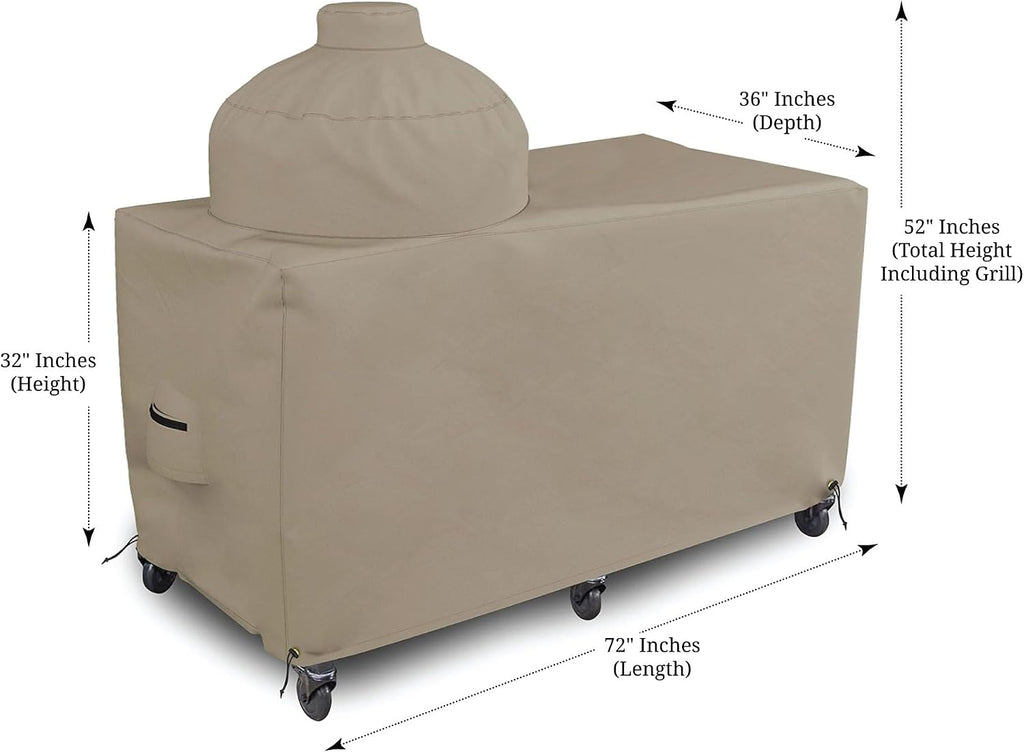 Covers & all Big Egg Grill Cover, 12 Oz Waterproof UV & Weather Resistant, PVC Coated Outdoor Cover with Air Vents & Drawstrings (72' L x 36' D x 52' H, Beige)