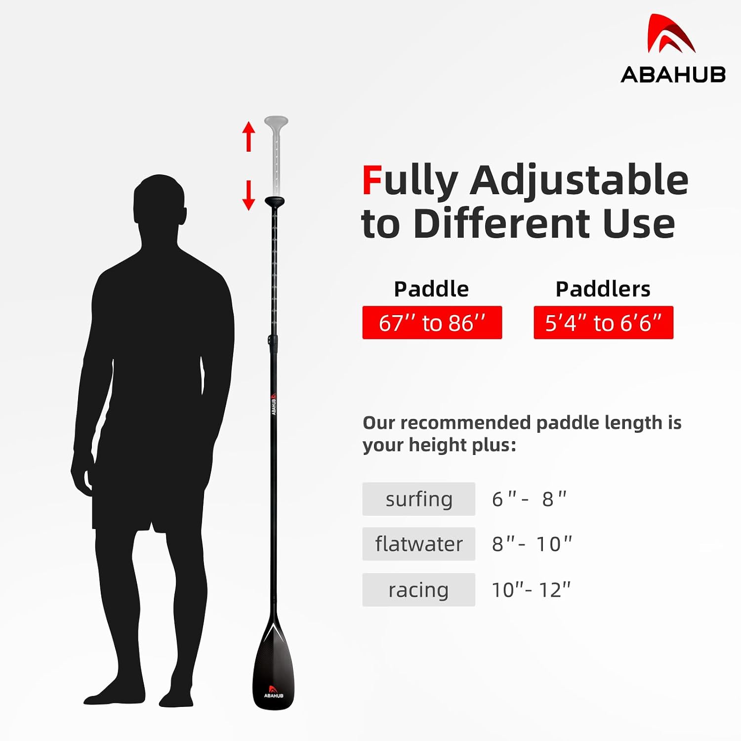 Abahub Carbon Fiber SUP Paddles, 1 x 3 Section Adjustable 67' - 86' Carbon Fiber Shaft, Lightweight Stand-up Paddle Oars for Paddleboards, with a Carrying Bag