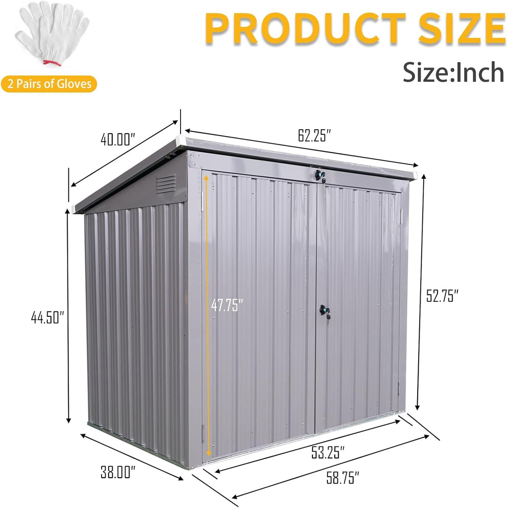 JT Double Garbage Bin Shed, 62' x 40' x 53' Outdoor Storage Shed with Lockable Door, Waterproof Galvanized Garbage, Metal Trash Can Storage for Garden Patio, Backyard, Lawn, Grey