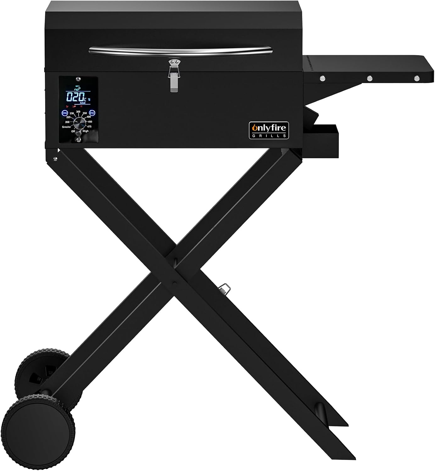ONLYFIRE GRILLS BBQ Wood Pellet Grill Smoker with Foldable Cart, Meat Probe, 2 Tiers Cooking Area, Portable Grilling Stove for Outdoor Kitchen Cooking Smoke and Roast, RV Camping, Black GS343