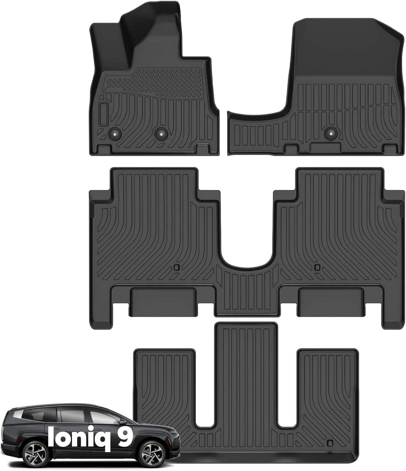 Wayhigh® Floor Mats for Hyundai ioniq 9 2026 6 Seats,(Slide The Front Center Console Back), 2nd Row with Bucket Seat, All Weather TPE Waterproof Heavy Duty, Floor Mats Fit for ioniq 9 Accessories