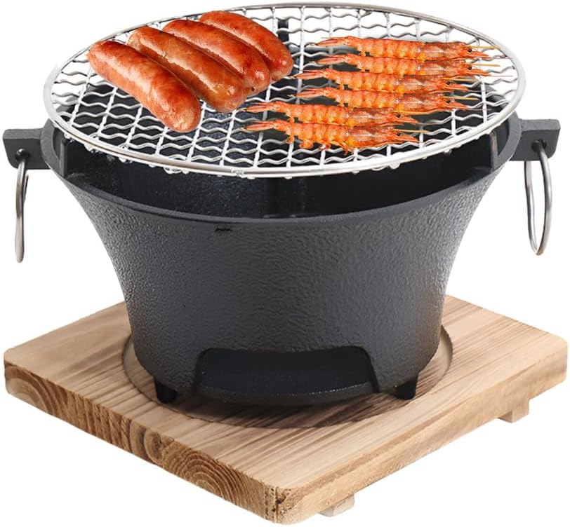 AIZYR BBQ Charcoal Grill, Portable Household Charcoal Barbecue Grill Tabletop Charcoal Stove Camping Grill for Party Outdoor Picnics Hiking,28cm
