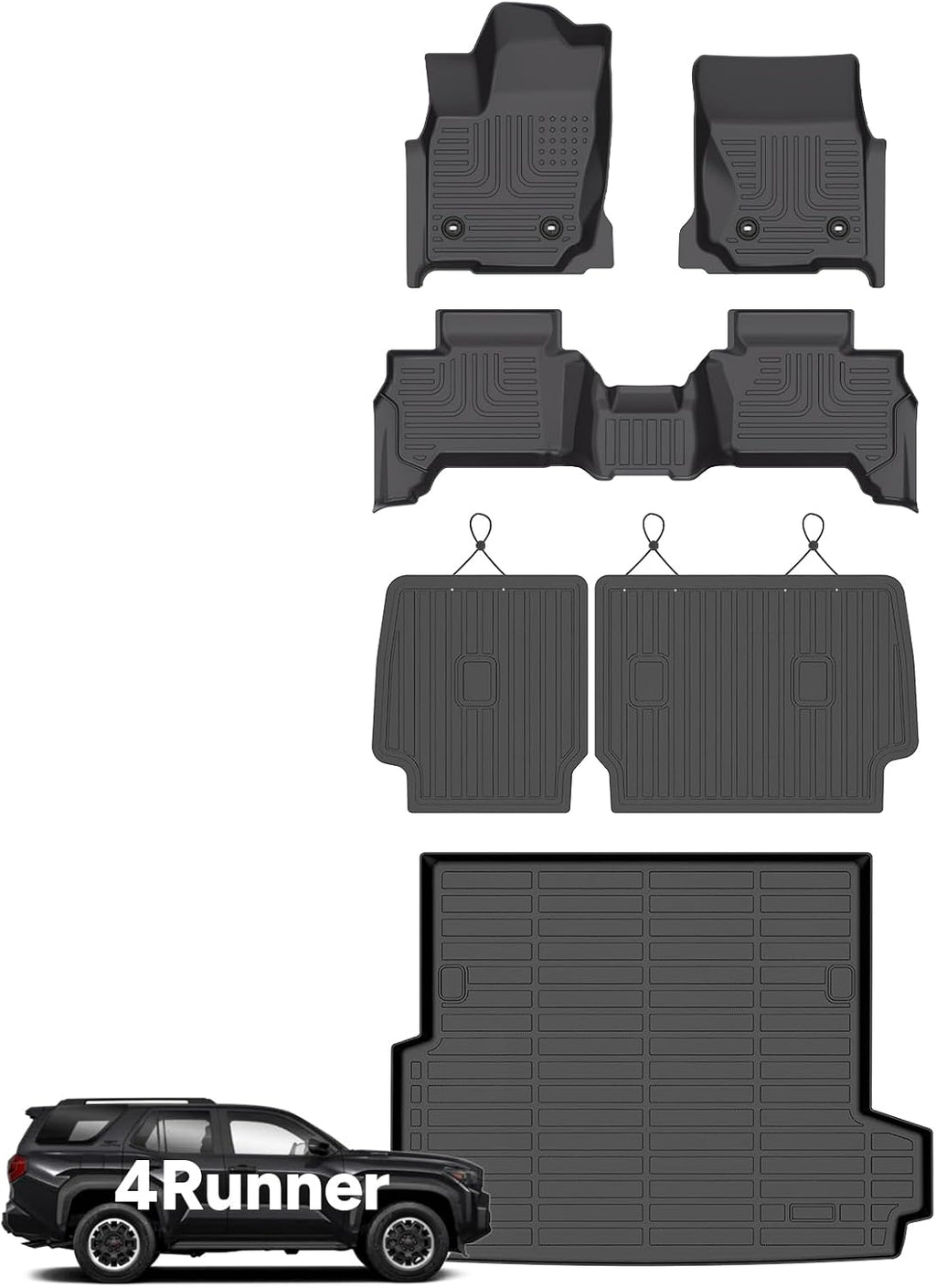 Wayhigh® Floor Mats & Backseat Cargo Liner for Toyota 4Runner Hybrid 2025 2026(Only fit Hybrid) All Weather TPE Car Mats Floor Liners for 4Runner Hybrid Accessories, Full Set