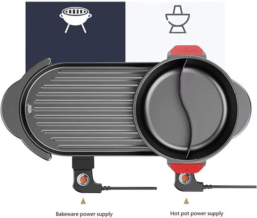 Indoor Korean Barbecue Grill Multifunctional BBQ Hot Pot Double Pot Integrated Kitchen Pot Separable Electric Hot Pot Electric Baking Tray,Black 1,65 * 26Cm,Portable Nonstick Griddle (Color : Black 2