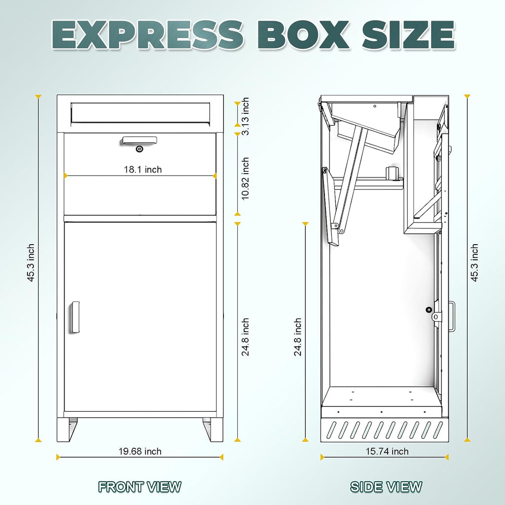 Package Delivery Boxes for Outside, Extra Large Parcel Drop Boxes with Secure Storage, Anti-Theft Galvanized Steel,Waterproof Package Delivery Box for Outdoor Porch (20''L x 16''W x 46''H)
