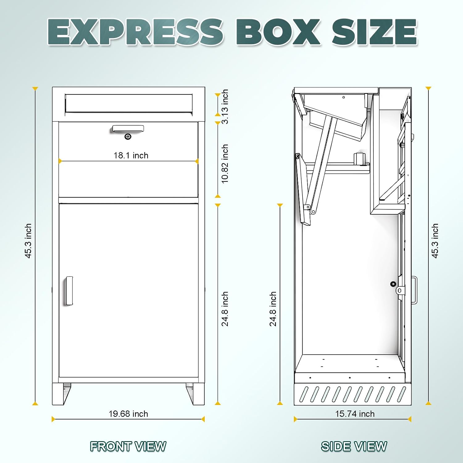 Package Delivery Boxes for Outside, Extra Large Parcel Drop Boxes with Secure Storage, Anti-Theft Galvanized Steel,Waterproof Package Delivery Box for Outdoor Porch (20''L x 16''W x 46''H)