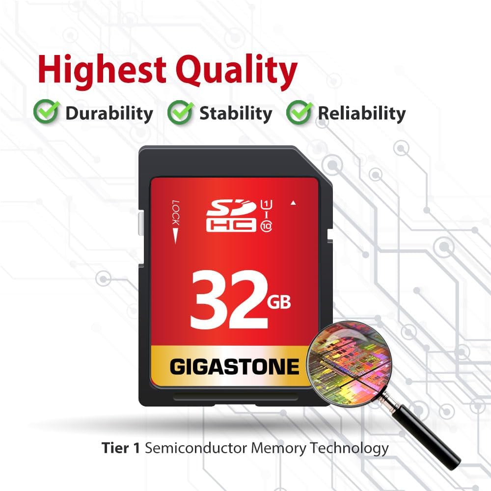 GIGASTONE 32GB SD Card 10-Pack UHS-I U1 Class 10 SDHC Memory Card High-Speed Full HD Video Compatible with Canon Digital Camera, SPYPOINT TACTACAM WOSPORTS Trail Camera, with 10 Mini Cases