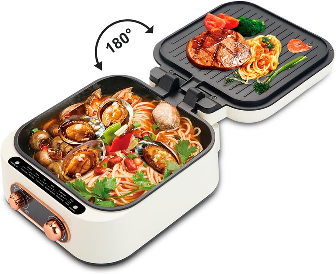 Electric Smokeless Grill Hot Pot, 2.5L Portable Nonstick Multicooker for 1-3 Persons, 1800W Korean Barbecue Grill Indoor, Honeycomb Texture Travel Electric Skillet, for Hotpot KBBQ, Barbecue & Grill