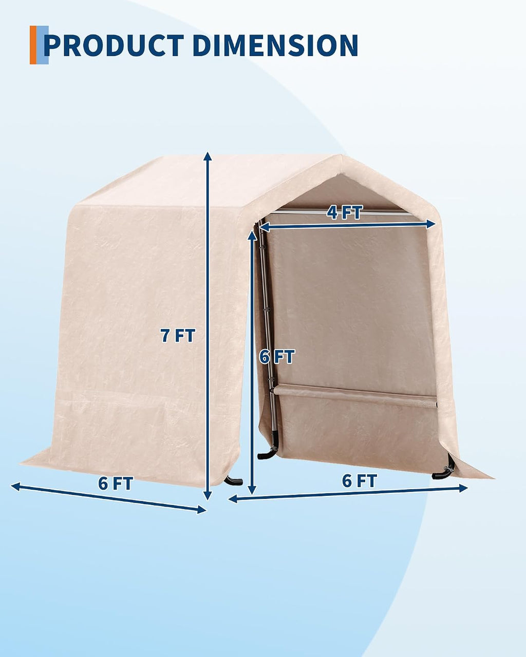 6x6FT Outdoor Portable Storage Shed with Roll-Up Door & Vent, 240G Heavy-Duty Shelter Waterproof PE Tarp, UV-Resistant Storage Sheds for Motorcycle, Firewood, Garden and Tools, Gray (Khaki, 6x6FT)