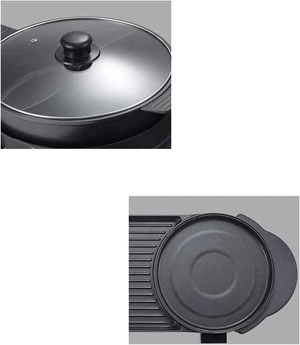 BBQ Electric Grill with Hot Pot Non-stick coating surface, Hot Pot with Glass Lid 2 in 1 Korean Electric Smokeless Grill and Hot Pot (Color : Black, Size : 58 * 26cm)