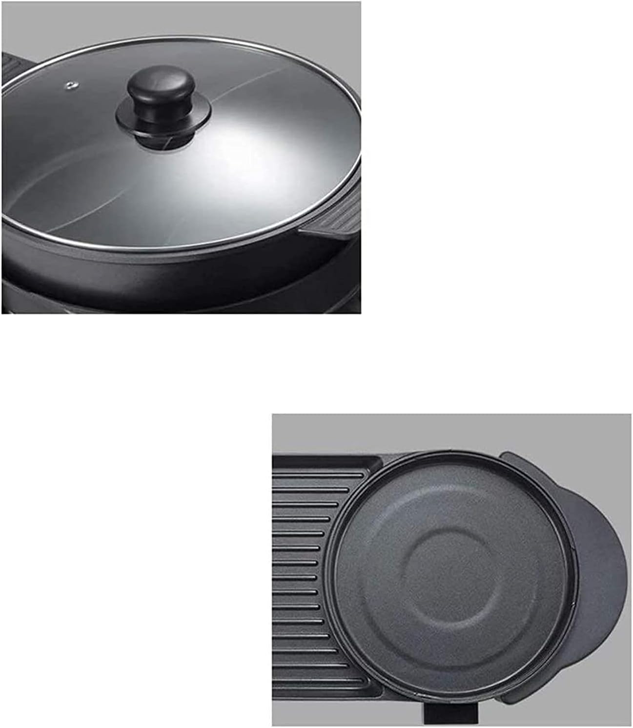 BBQ Electric Grill with Hot Pot Non-stick coating surface, Hot Pot with Glass Lid 2 in 1 Korean Electric Smokeless Grill and Hot Pot (Color : Black, Size : 58 * 26cm)