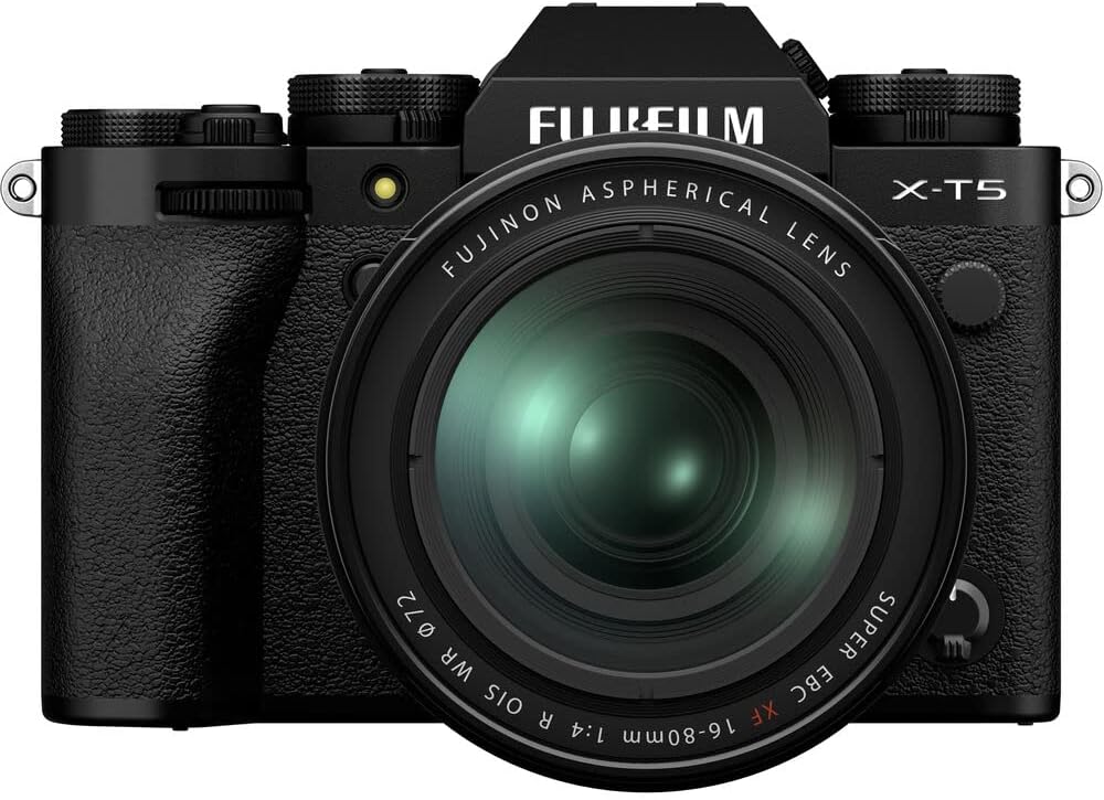 Fujifilm X-T5 Mirrorless Digital Camera with XF 16-80mm f/4 R OIS WR Lens Bundle, Includes: SanDisk 64GB Extreme PRO SDXC Memory Card, Spare Battery + More (6 Items) (Black)