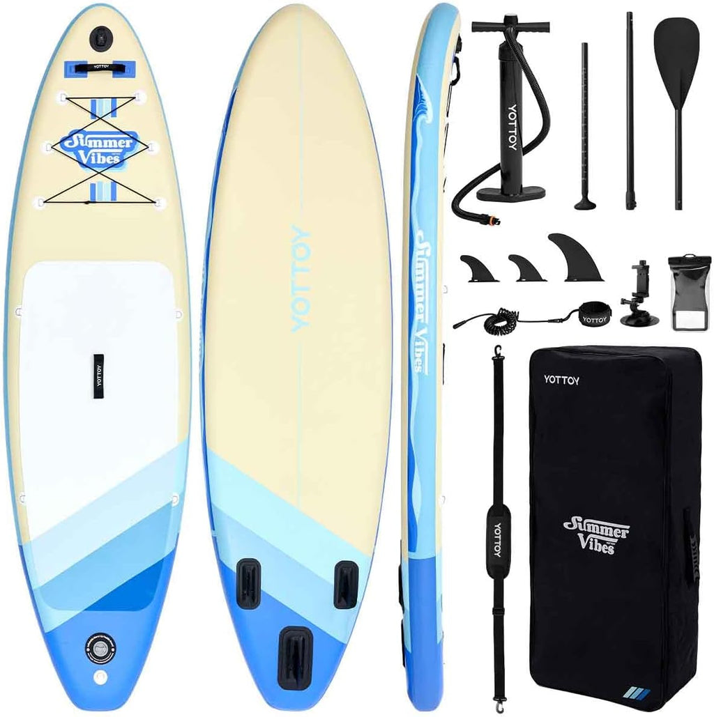 YOTTOY Inflatable Stand Up Paddle Board,Stable Lightweight 10'5' SUP with Non-Slip EVA Deck, Premium Paddleboard Accessories, Three-Fin System & Carry Bag,All-Around Inflatable SUP