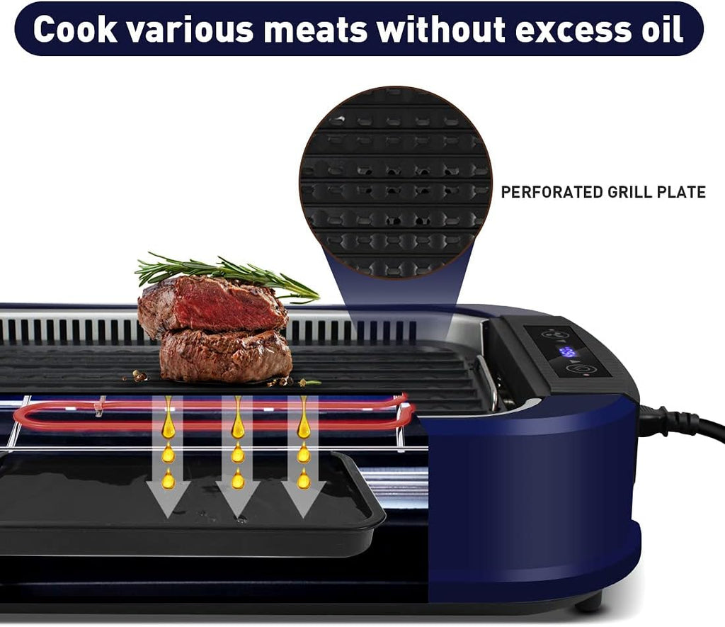 Smokeless Indoor Grill, CUSIMAX Electric Grill with Tempered Glass Lid, 1500 Indoor Grill & Flat Top Griddle for Cusimax Smokeless Grills, Pancake Griddle Plate, Dishwashe safe, Blue