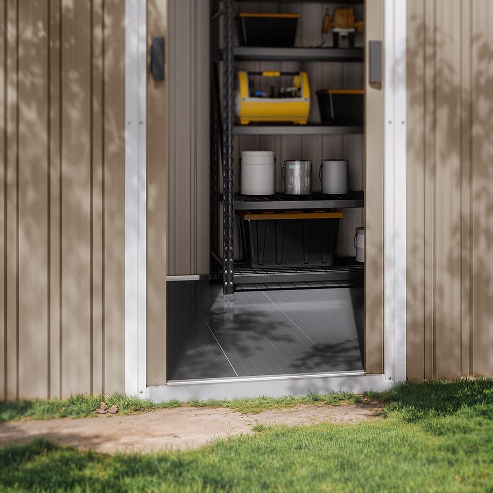 Kurapika 8×6 FT Metal Outdoor Storage Shed Large Tool Shed with Floor, Lockable Door, for Garden, Patio, Backyard, Lawn(Brown)