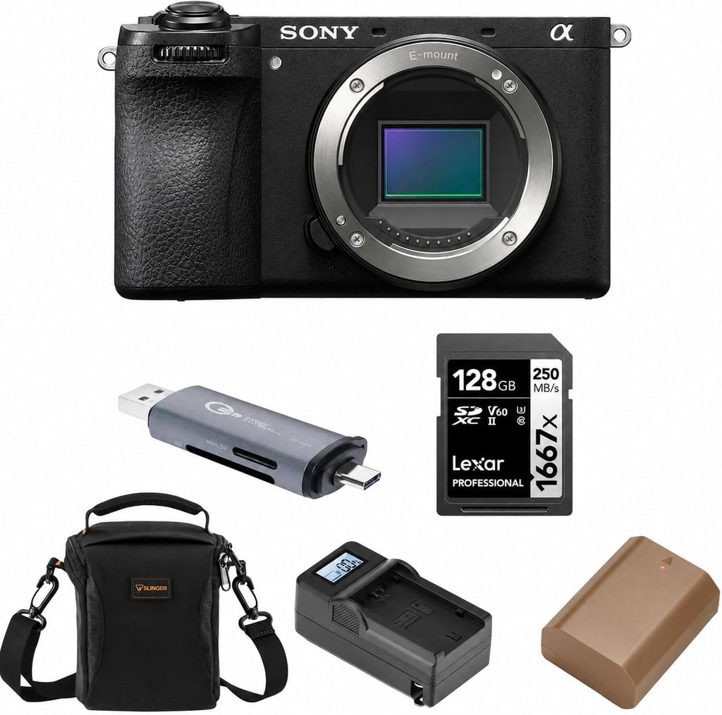 Sony Alpha a6700 Mirrorless Camera Body Bundle with 128GB SD Card, Shoulder Bag, Extra Battery, Charger, Card Reader, Sony 1 Year Limited Warranty