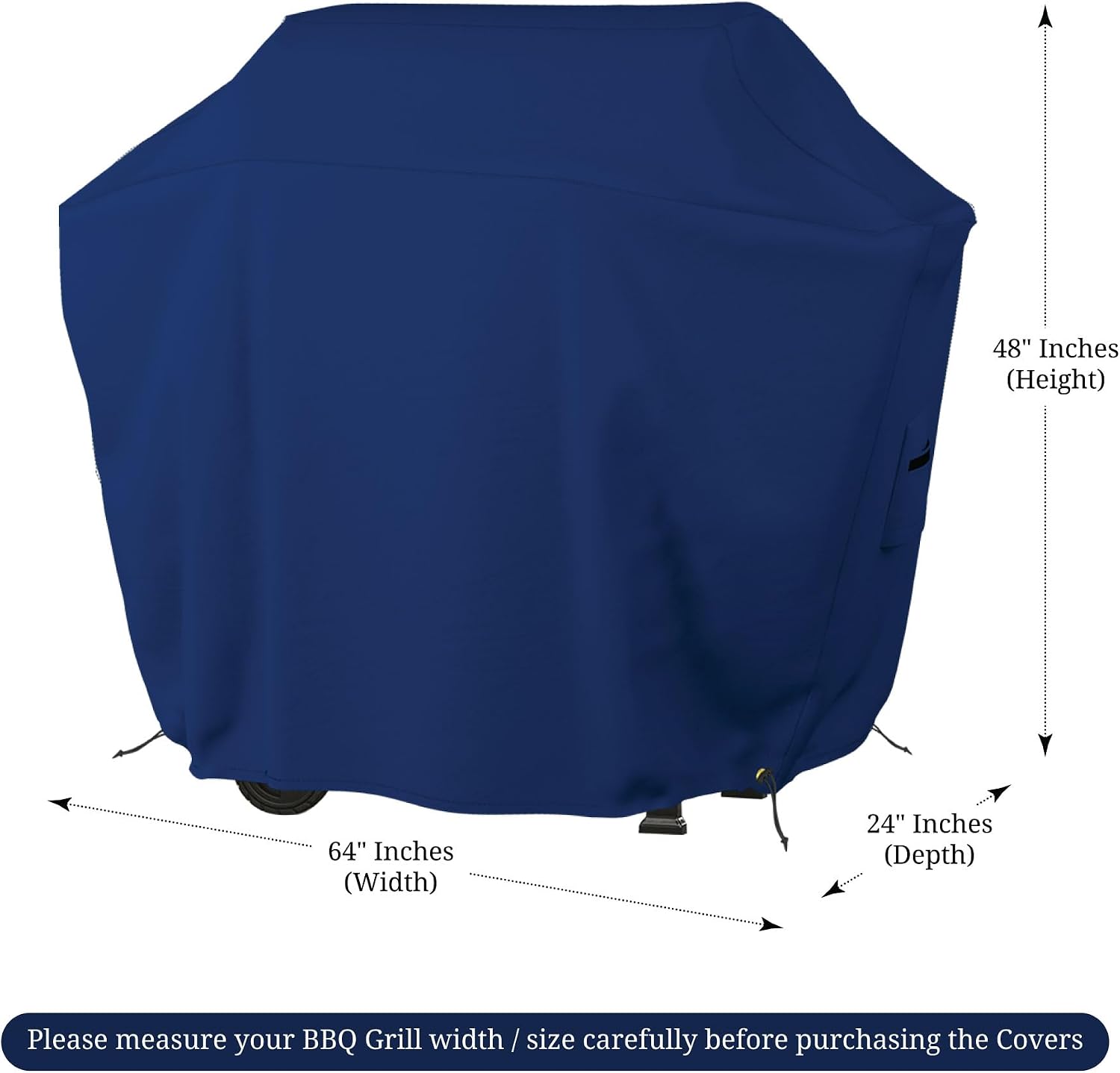 Covers & all BBQ Grill Cover, 18 Oz Heavy Duty Waterproof UV & Weather Resistant, Outdoor Cover with Air Vents & Drawstrings (64' Inches, Blue)