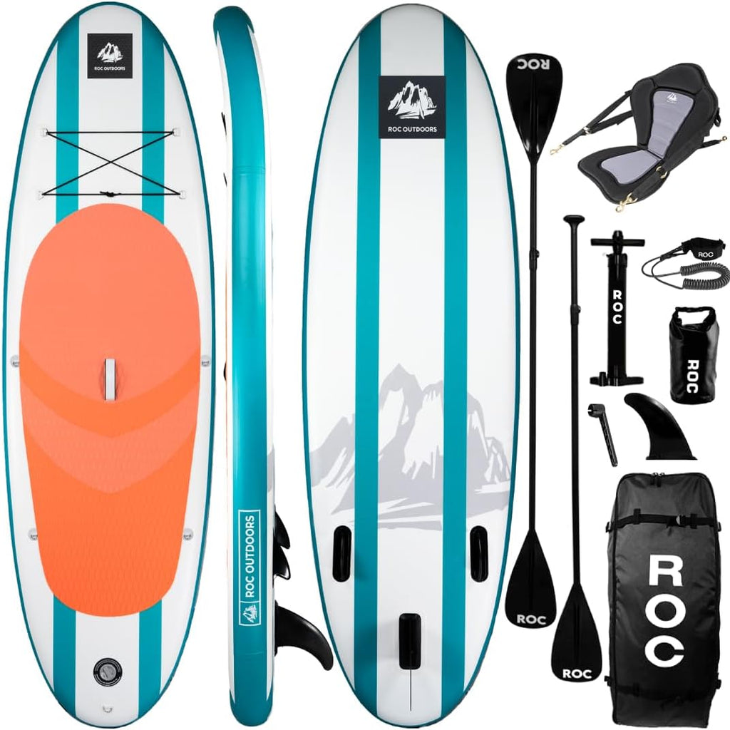 ROC Inflatable Stand Up Paddle Board with Premium SUP Paddle Board Accessories, Wide Stable Design, Non-Slip Comfort Deck for Youth & Adults