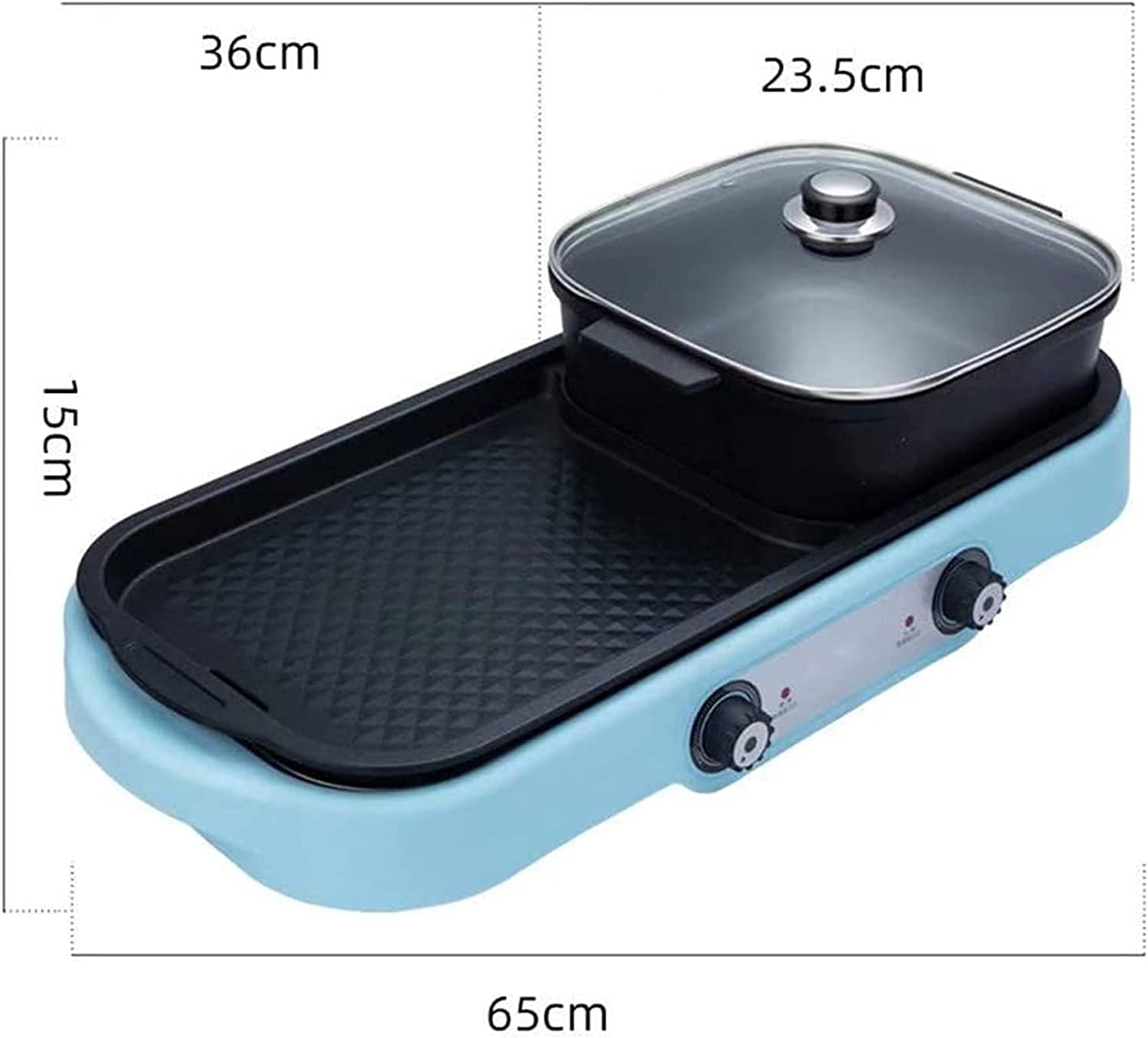 Indoor Korean Barbecue Grill BBQ Hotpot Electric Hot Pot Grill Indoor 1600W 2 in 1 Smokeless Grill and Hot Pot Korean BBQ Grill and Indoor Barbecue Grill,Blue,65 * 15Cm,Portable Nonstick Griddle