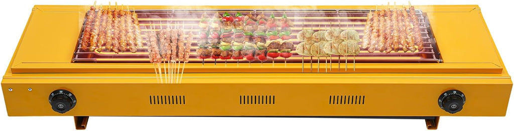 DYRABREST Electric Portable BBQ Grill 3000W Dual-Head Temperature Control Stainless Steel Griller with Large 31.6x20.5 Inch Cooking Surface, 110V Outdoor Grill for Steak, Chicken, Vegetables (Yellow)