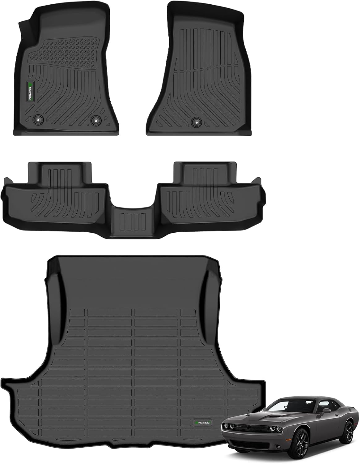 ANBINGO® Floor Mats & Cargo Liner Custom for Dodge Challenger RWD 2015-2023 All Weather Protection TPE Heavy Duty Non-Slip Automotive Challenger RWD Mats Fits Full Set Accessories, Black