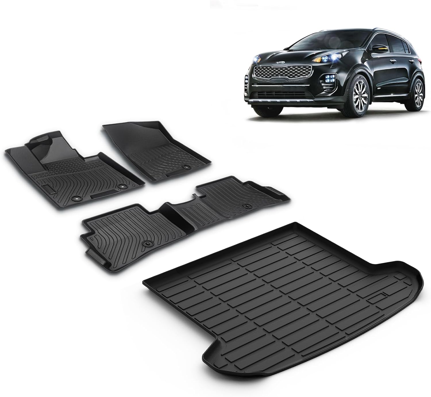 Floor Mats & Cargo Liner for 2017-2022 Kia Sportage(Not Hybrid) All Weather Car Mats Trunk Mat Cargo Mat Sportage Floor Mats Trunk Liner(Cargo Tray in Upper Deck Position) Accessories