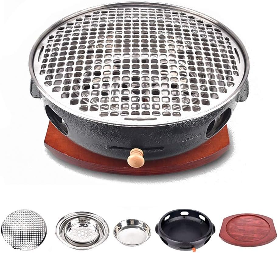 Portable BBQ Grill, Korean Cast Iron BBQ Grill 33cm x 12cm Multicolor Indoor Outdoor For 5-8 People(H)