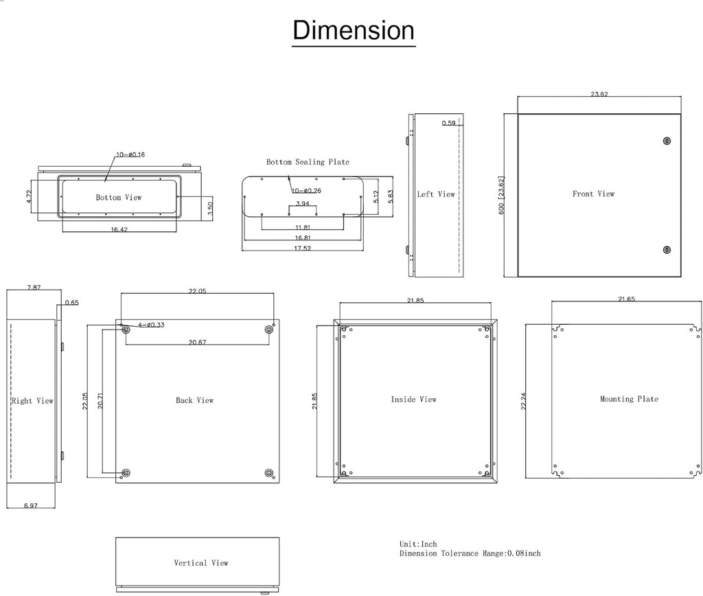 VEVOR NEMA Steel Enclosure, 24 x 24 x 8'' NEMA 4X Steel Electrical Box, IP66 Waterproof & Dustproof, Outdoor/Indoor Electrical Junction Box, with Mounting Plate