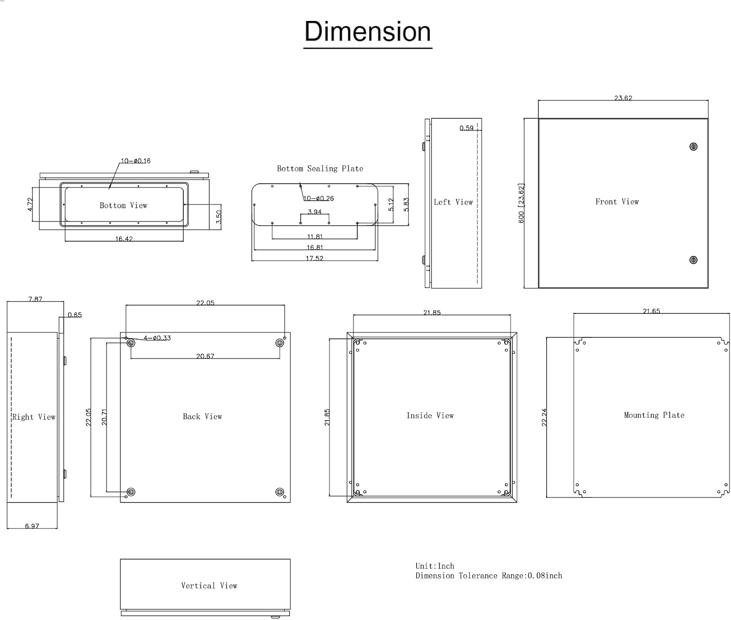 VEVOR NEMA Steel Enclosure, 24 x 24 x 8'' NEMA 4X Steel Electrical Box, IP66 Waterproof & Dustproof, Outdoor/Indoor Electrical Junction Box, with Mounting Plate