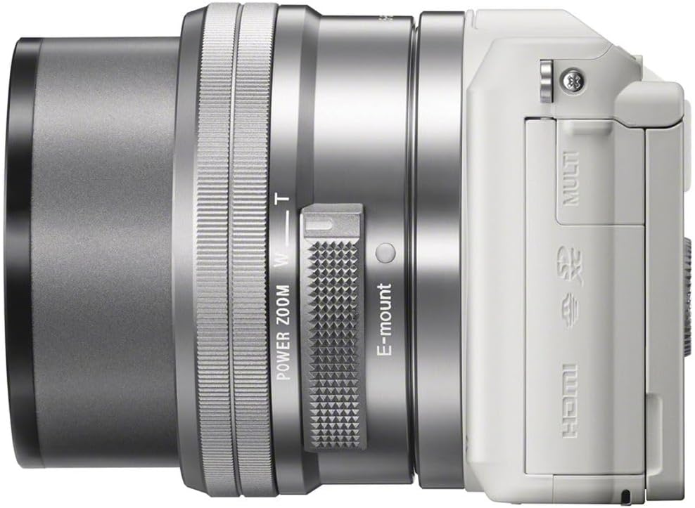 Sony Alpha a5100 Mirrorless Digital Camera with 16-50mm Lens (White) + Filter Kit + 64GB Card + 2 x NPF-W50 Battery + Card Reader + LED Light + Photo Software + Cables + Case + More