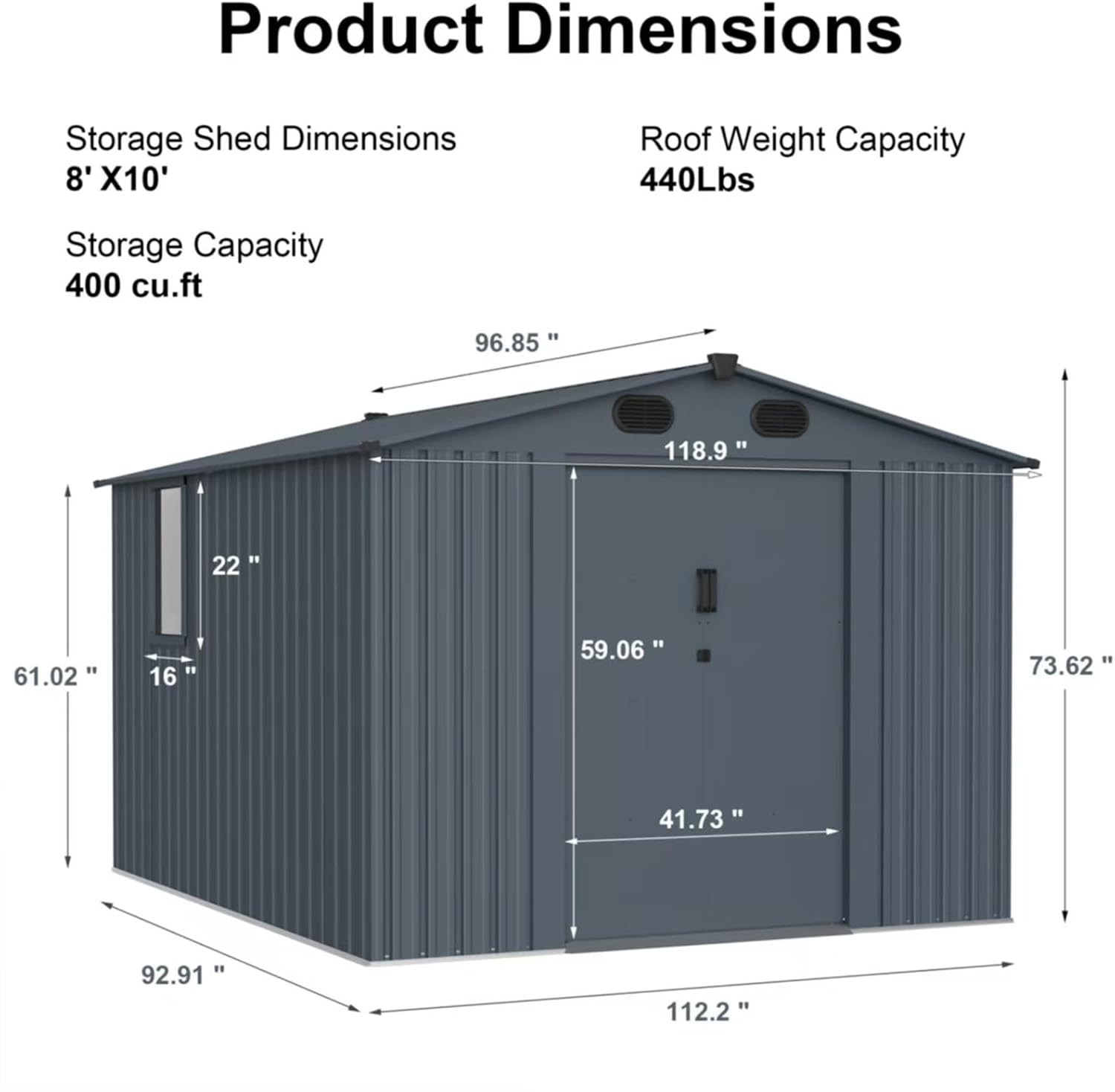 8x10FT Outdoor Storage Shed, Galvanized Steel Metal Storage Shed with Lockable Doors, Storage Sheds Outdoor Without Floor, Ventilation, Sloped Roof Metal Building for Tools (8x10 FT Steel)