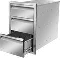 Outdoor Kitchen Drawers 14W x 21H x 23D Stainless Steel Flush Mount BBQ Triple Drawers for Outdoor Kitchen Island, or Patio Grill Station